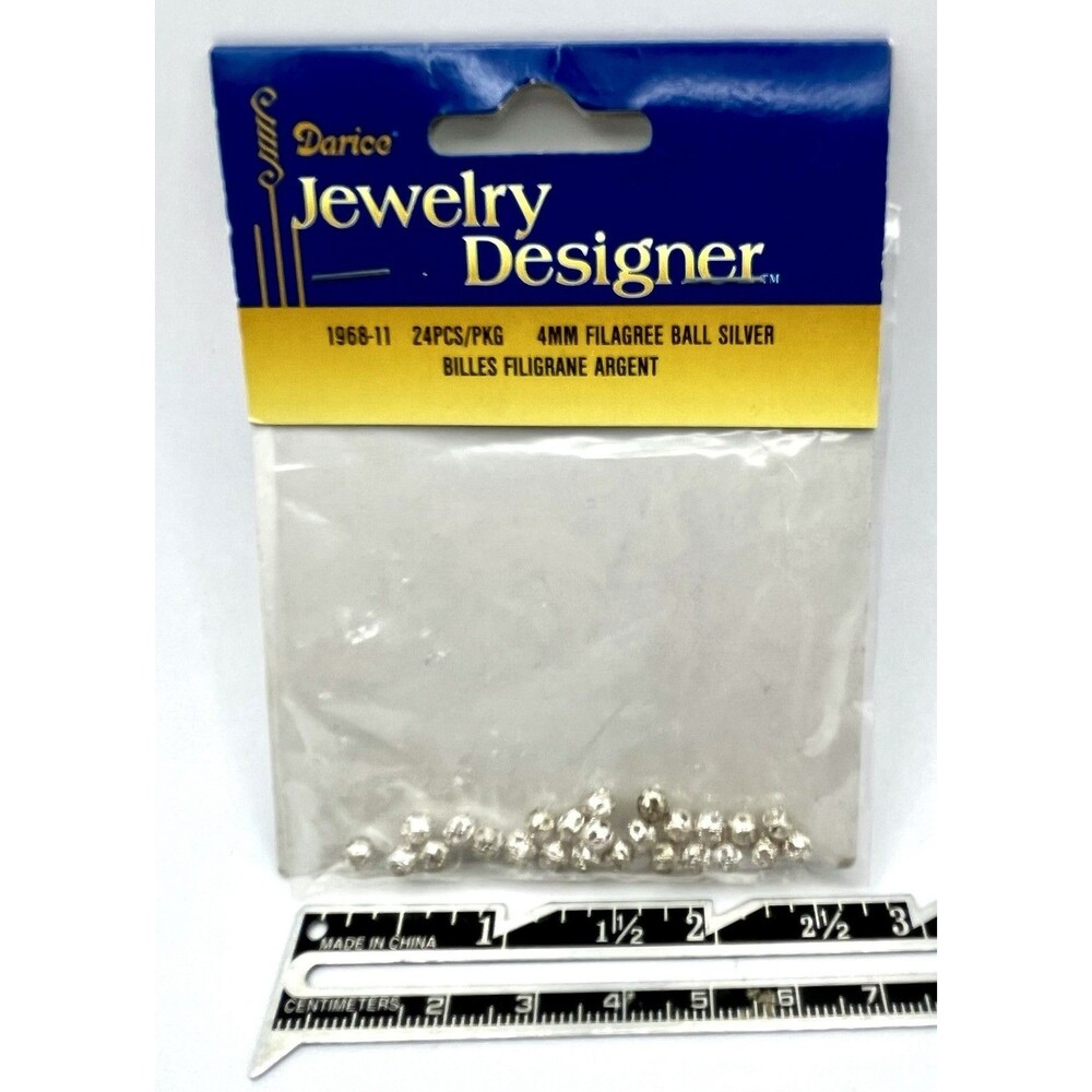 Darice Jewelry Designer 4mm Filagree Ball Silver Tone 24pcs NOS Textile Sewing - Picture 2 of 3